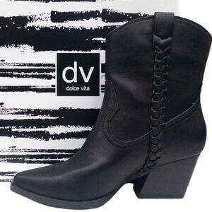 Dolce Vita Kellar Western Ankle Black Heeled Boots Pointed Toe Womens size 6.5
